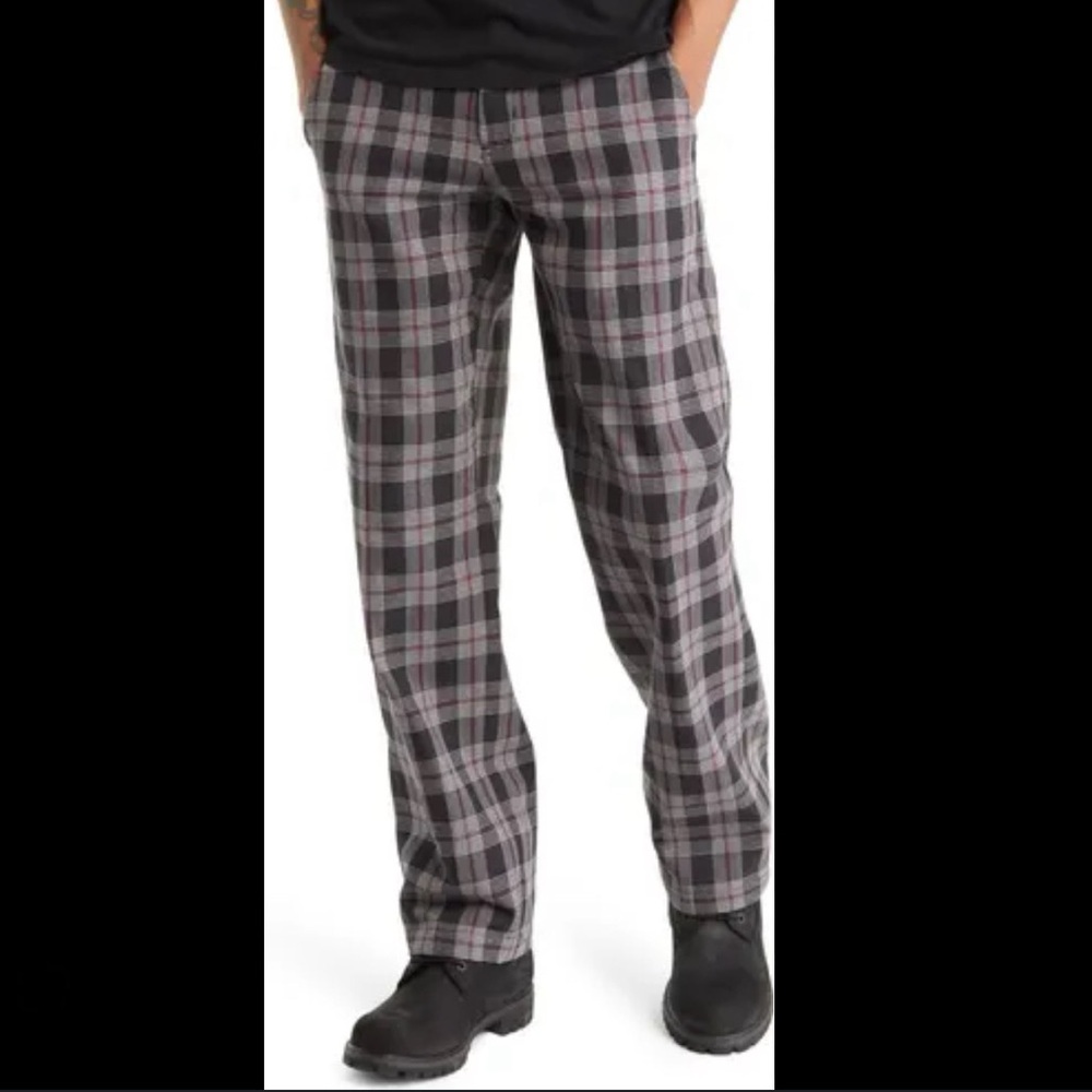 Dickies Regular Fit Pattern Pants Black Wine Check Plaid Size 32 X 32